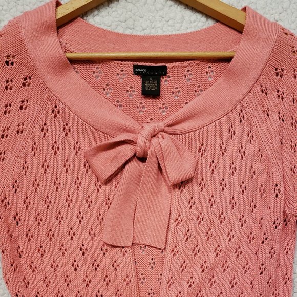 Grace Elements Knit Pink Bow Cardigan: Size S - Picture 4 of 6